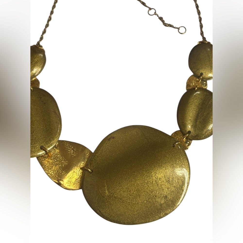 Alexis Bittar Pearl Lucite Gold Tone Statement Sand Dollar Bib Necklace - Picture 7 of 7